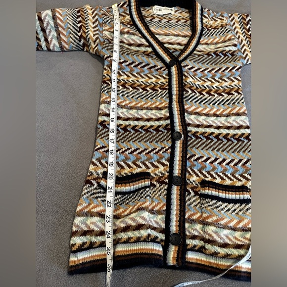 VTG 70’s College Dress Chevron Striped Cardigan. Colorful. Pockets Small. - Picture 4 of 15